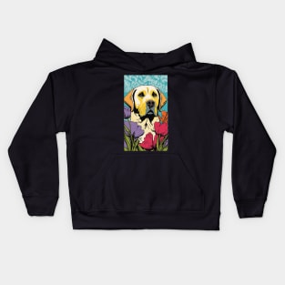 Labrador Retriever Dog Vibrant Tropical Flower Tall Retro Vintage Digital Pop Art Portrait Kids Hoodie